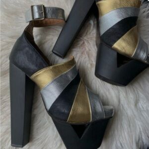 Jeffrey Campbell Black, Gold, Silver Platform Heels